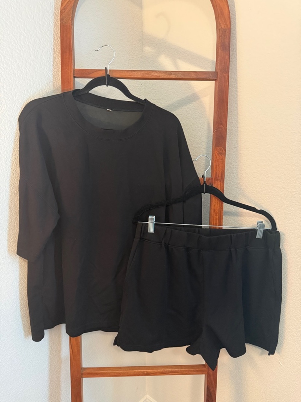Black Two-Piece Lounge Set - Tee & Shorts Size XL